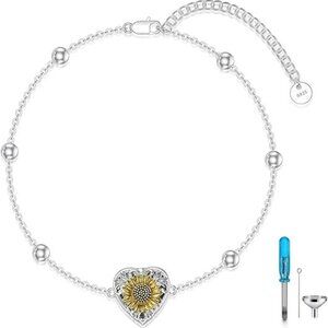 Sunflower Heart Urn Bracelet for Ashes 925 Sterling Silver